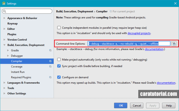 Compiler Settings Hapus yang ada di dalam Command-line Options Android Studio Compiler Settings Android Studio