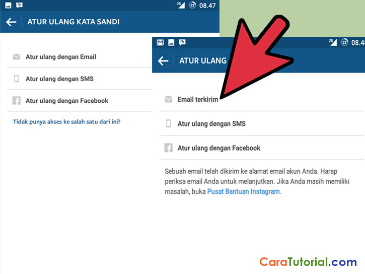 Atur ulang dengan email terkirim Atur ulang dengan email terkirim