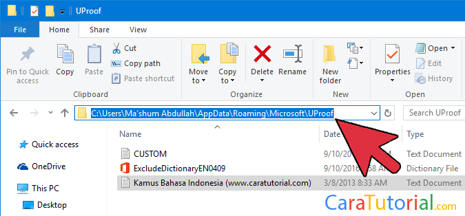 Gambar Folder penyimpanan custom dictionaries microsoft word