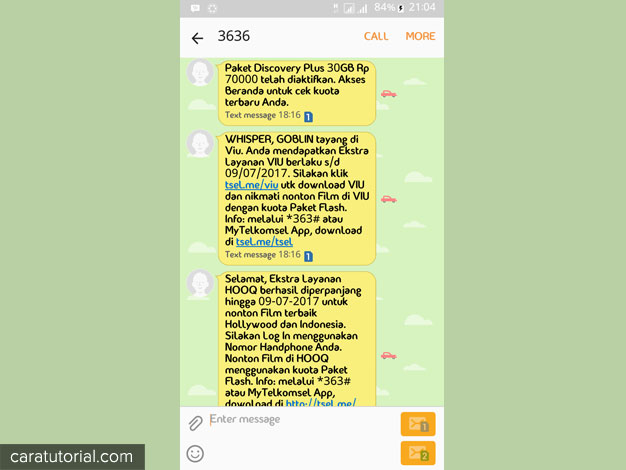 SMS Paket internet telah di aktifkan