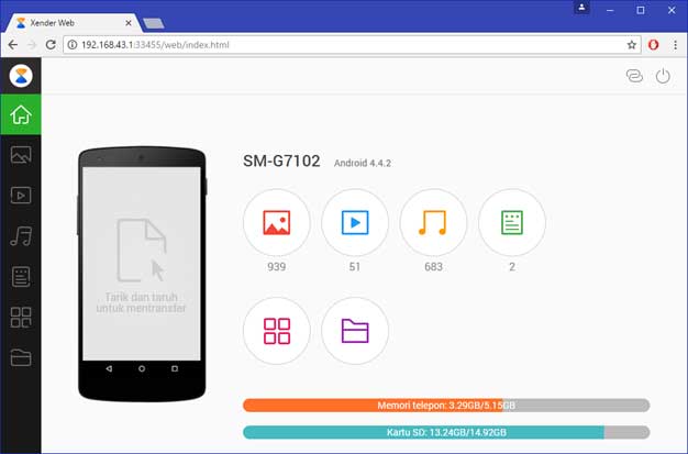 Xender web browser on PC