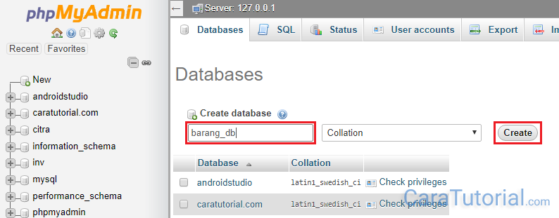 created tabel in database mysql xampp using phpmyadmin