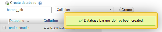 created tabel in database mysql xampp using phpmyadmin